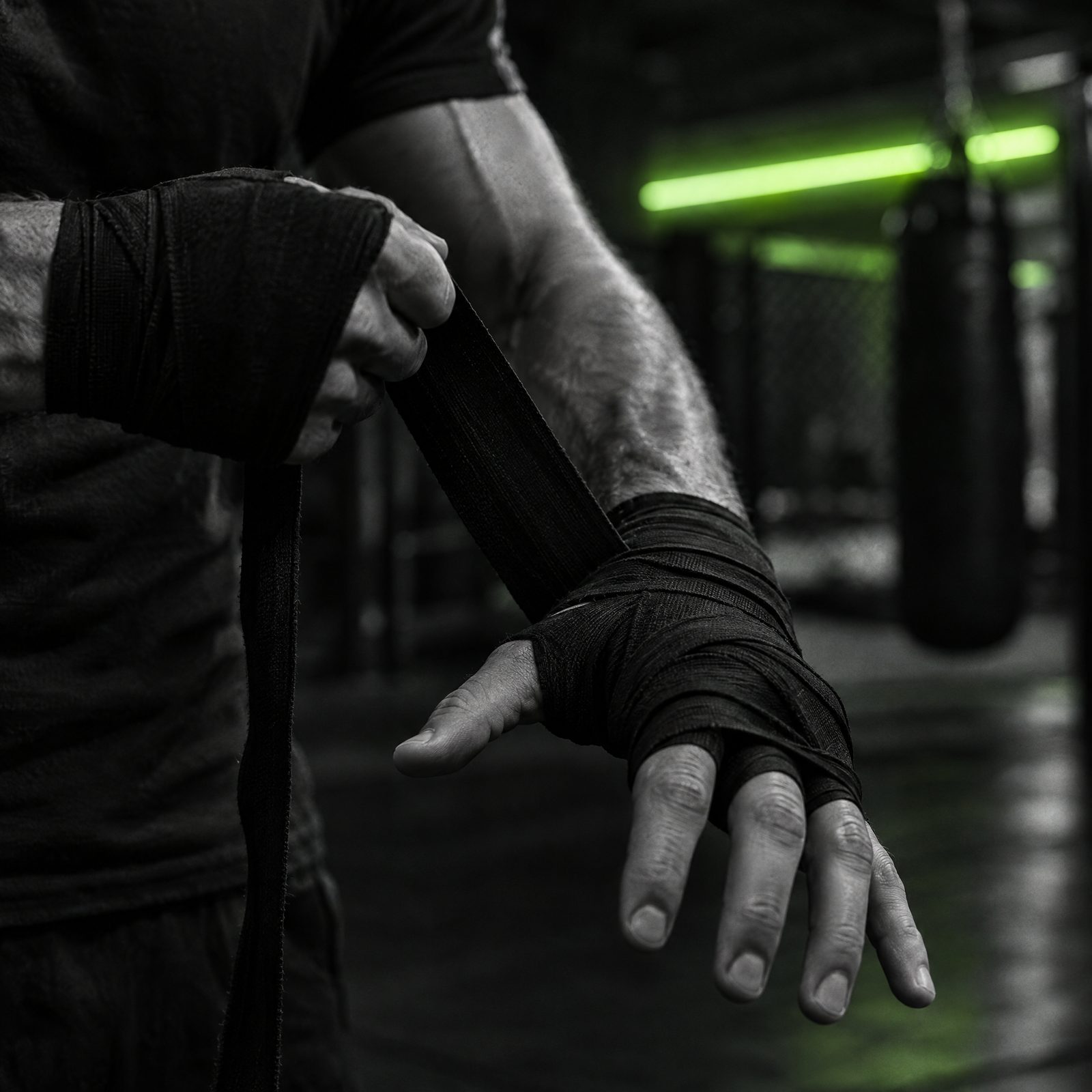 Hands being wrapped before a round
